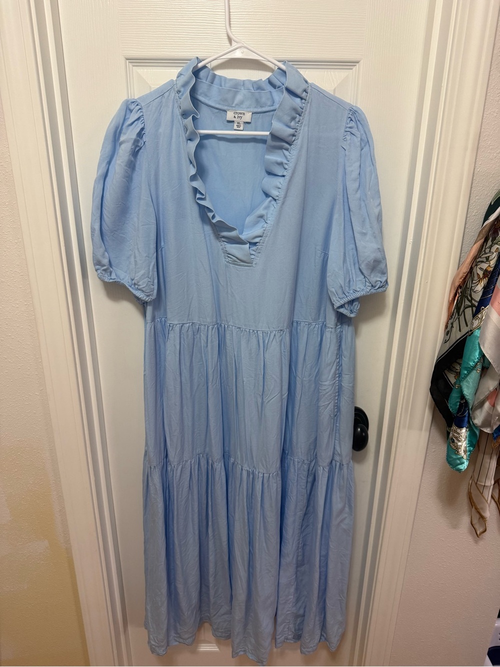crown & ivy Light Blue Ruffle V-Neck Tiered Dress